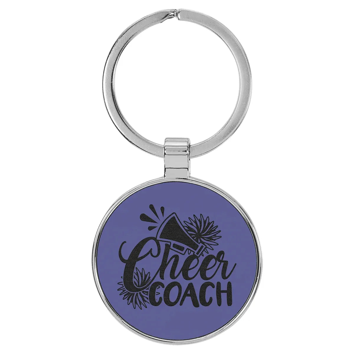 Purple 1 1/2" Laserable Leatherette/Metal Round Keychain