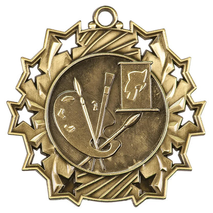 Antique Gold 2 1/4" Art Ten Star Medal