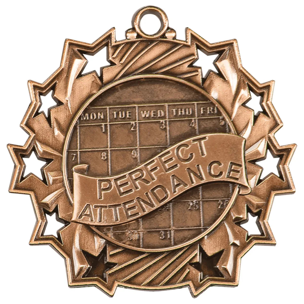 Antique Bronze 2 1/4" Perfect Attendance Ten Star Medal