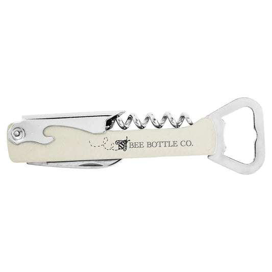 White Laserable Leatherette Wine Bottle Opener