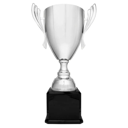 Silver Completed Metal Cup Trophy on Black Royal 2 26 1/2" Piano Finish Base