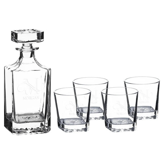 750ml Square Glass Decanter Set with Four DG301 11 oz. Glasses in a Printed Gift Box