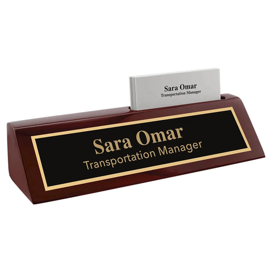 8 1/2" Rosewood Piano Finish Desk Wedge with Business Card Holder