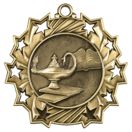 Antique Gold 2 1/4" Graduate Ten Star Medal