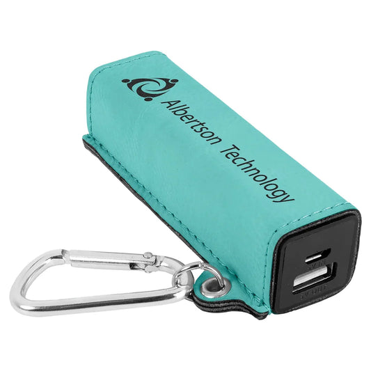 Teal Laserable Leatherette 2200 mAh Power Bank with USB Cord