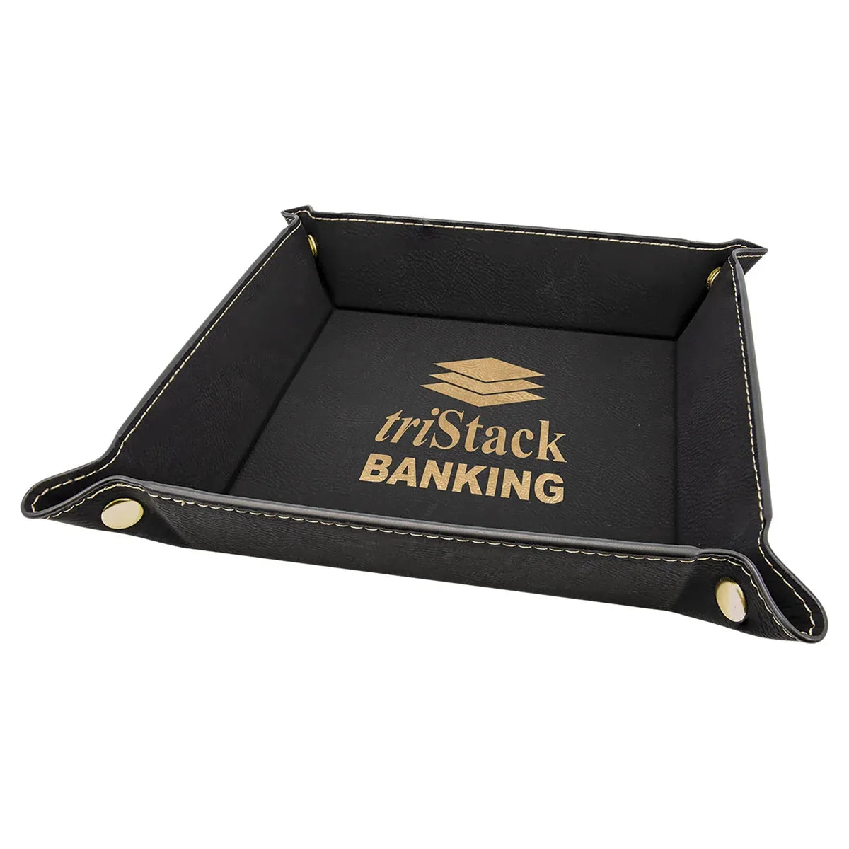 Black/Gold Laserable Leatherette Snap Up Tray with Gold 6" x 6" Snaps