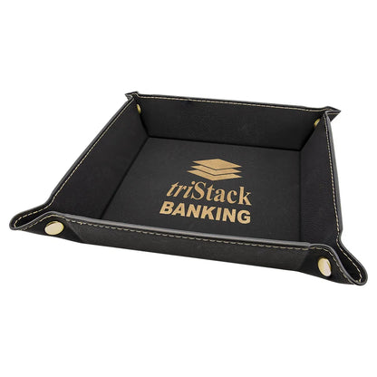 Black/Gold Laserable Leatherette Snap Up Tray with Gold 6" x 6" Snaps