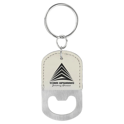 White Oval Laserable Leatherette Bottle Opener Keychain