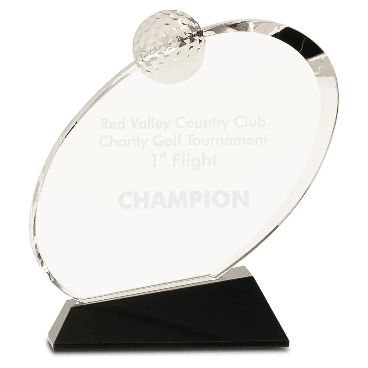 7 1/4" Clear Crystal Oblong Golf Award on Black Crystal Base
