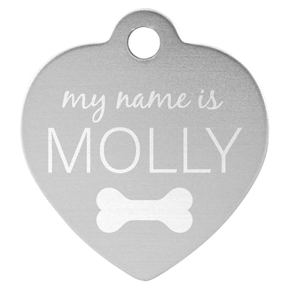 Silver 1 1/4" x 1 1/4" Laserable Anodized Aluminum Heart Pet Tag