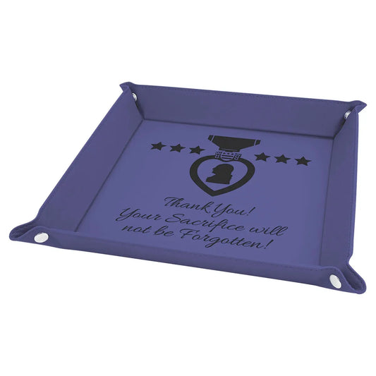 Purple Laserable Leatherette Snap Up Tray with Silver 9" x 9" Snaps