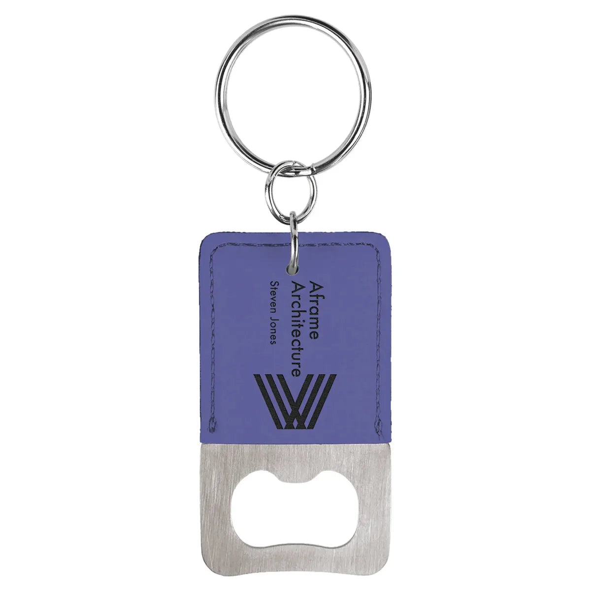 Purple Rectangle Laserable Leatherette Bottle Opener Keychain