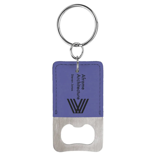Purple Rectangle Laserable Leatherette Bottle Opener Keychain