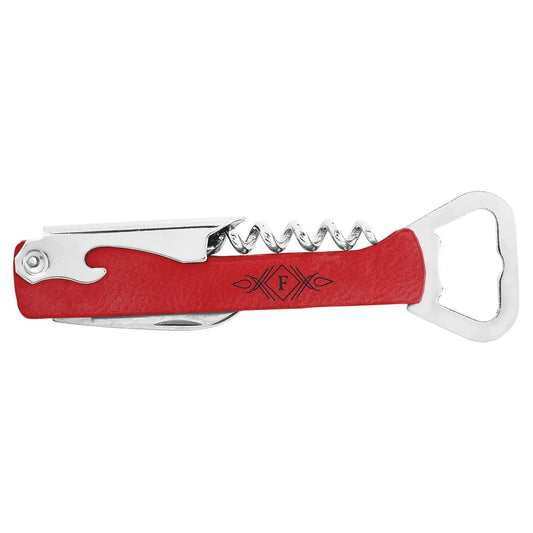 Red Laserable Leatherette Wine Bottle Opener
