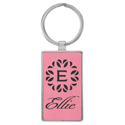 Pink 2 3/4" x 1 1/4" Laserable Leatherette/Metal Rectangle Keychain