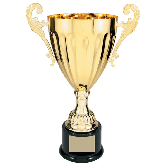 Gold 2 14 1/2" Completed Metal Cup Trophy on Plastic Base