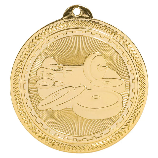 Bright Gold 2" Weightlifting Laserable BriteLazer Medal