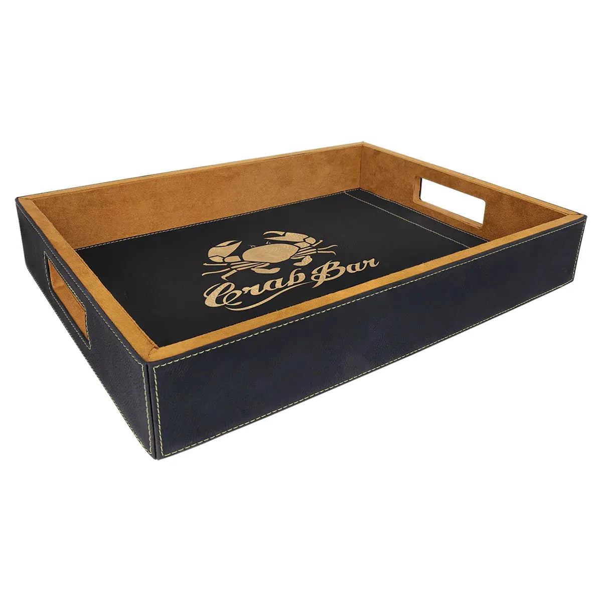 Black/Gold 16" x 12" Laserable Leatherette Serving Tray