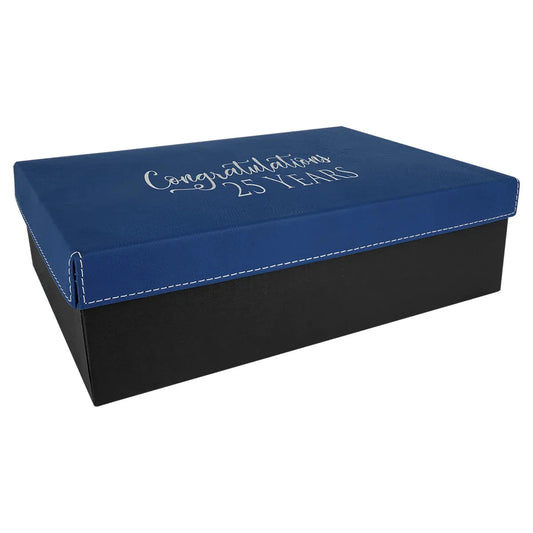 Blue/Silver 11 3/4" x 7 3/4" Gift Box with Laserable Leatherette Lid