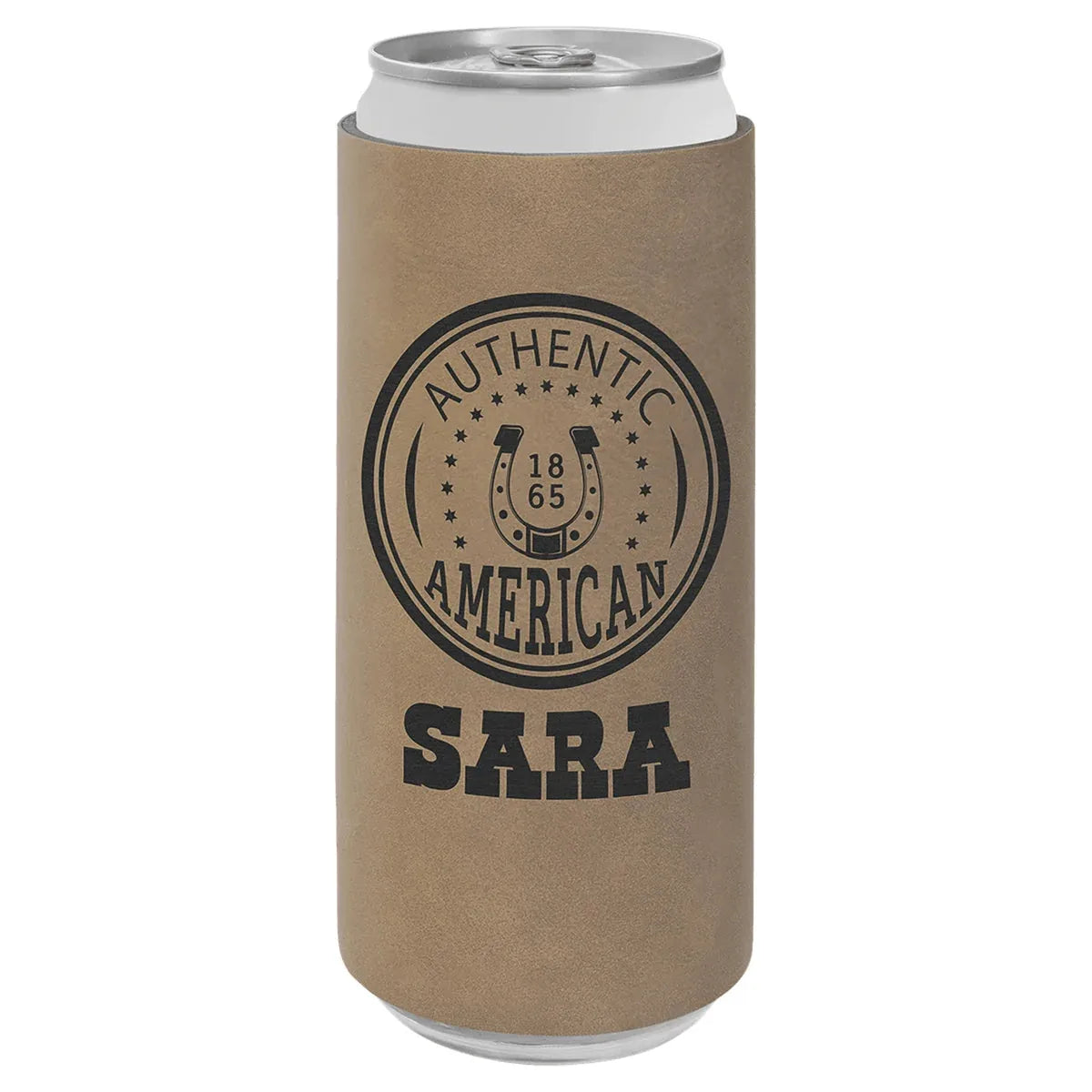 Light Brown Laserable Leatherette Slim Beverage Holder