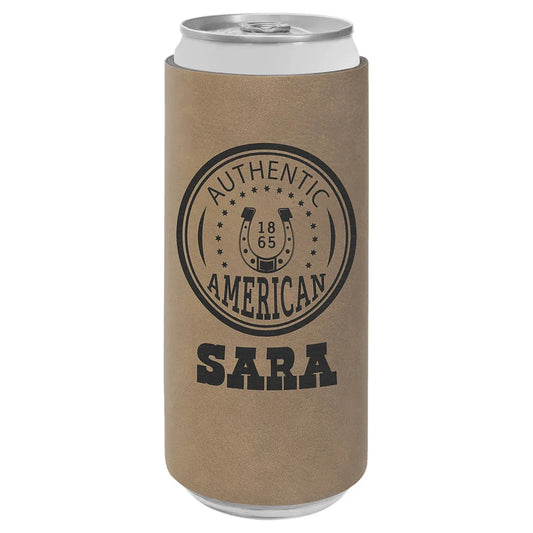 Light Brown Laserable Leatherette Slim Beverage Holder
