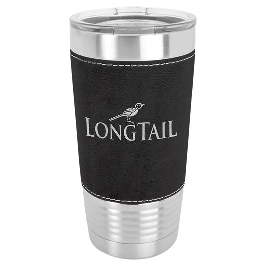 Black/Silver Polar Camel 20 oz. Laserable Leatherette Tumbler with Clear Lid