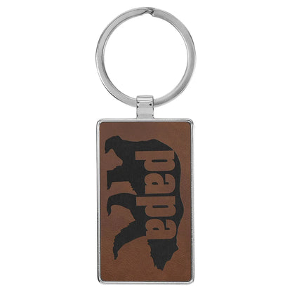 Dark Brown 2 3/4" x 1 1/4" Laserable Leatherette/Metal Rectangle Keychain