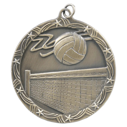 Antique Gold 2 1/2" Volleyball Shooting Star Medal