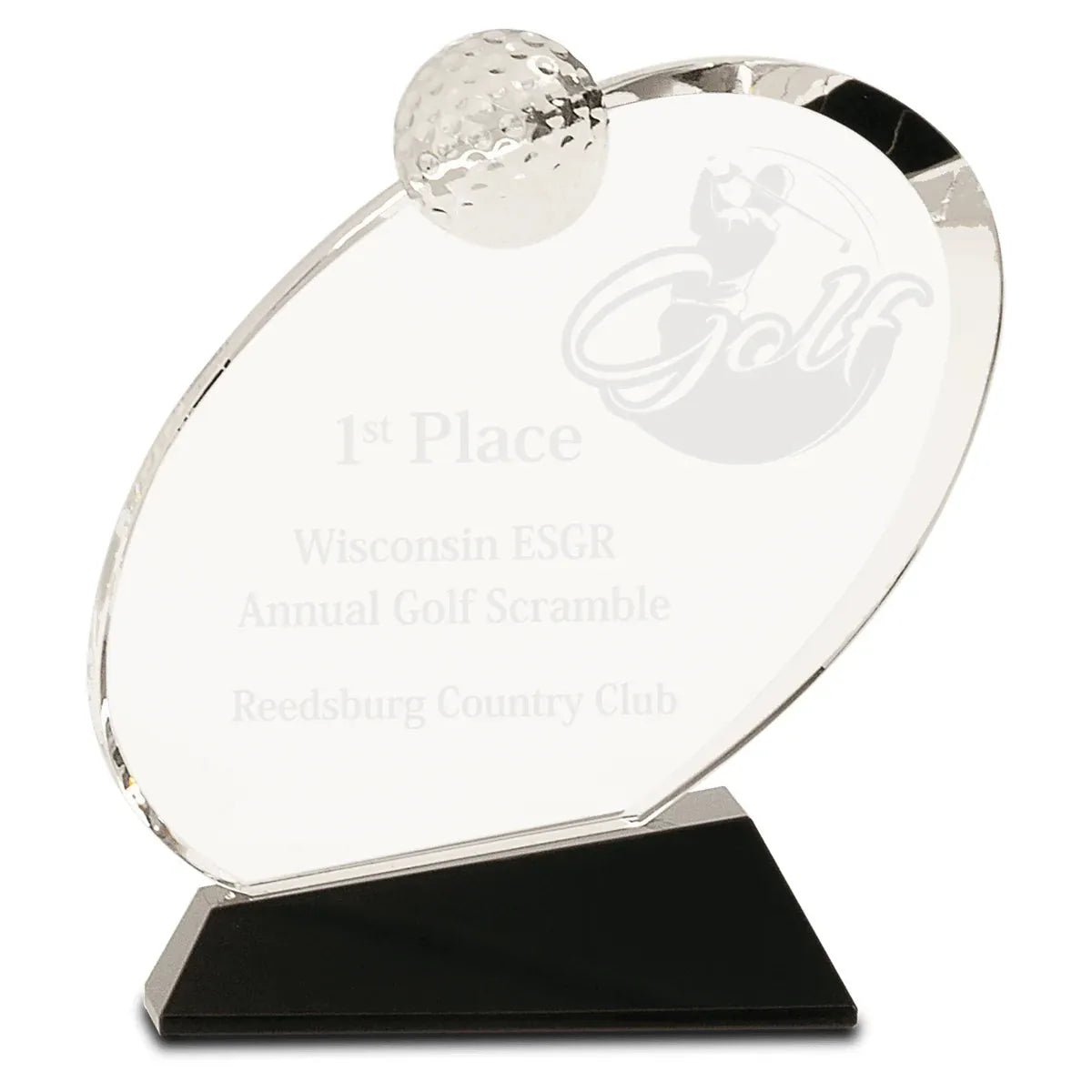 6 1/2" Clear Crystal Oblong Golf Award on Black Crystal Base