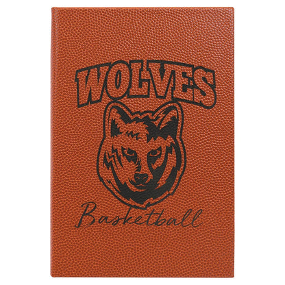 Basketball 5 1/4" x 8 1/4" Laserable Leatherette Journal with Lined Notepad