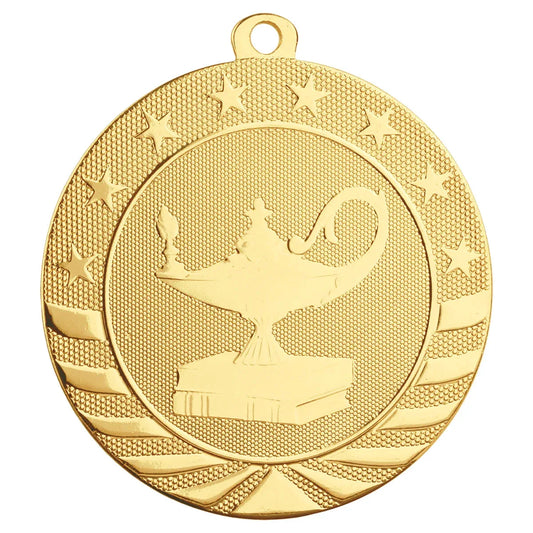 Bright Gold 2 3/4" Lamp of Knowledge Starbrite Medal