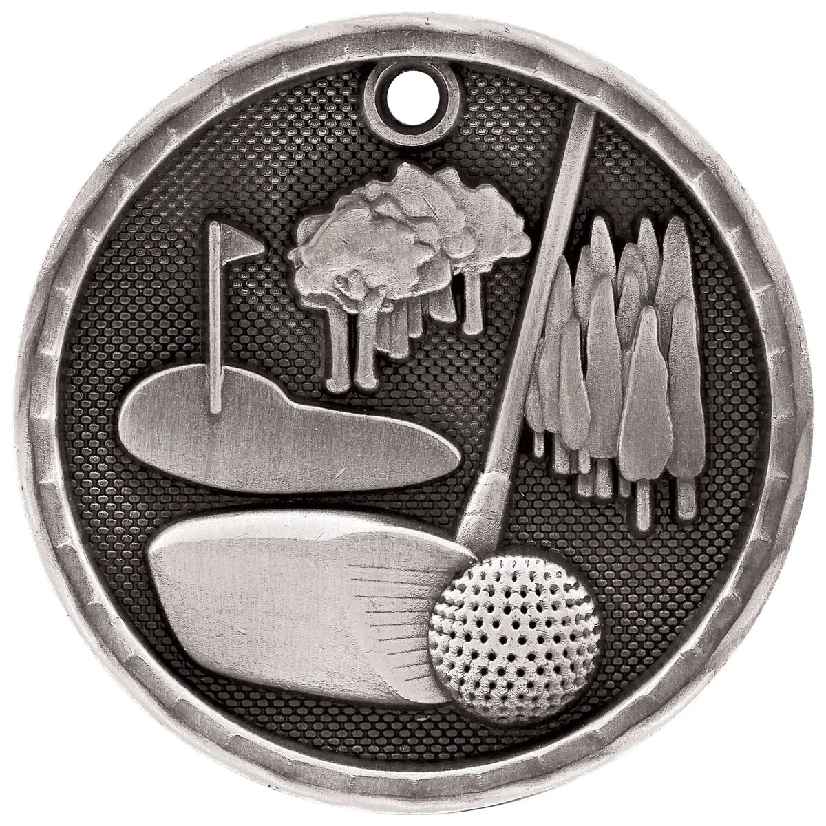 Antique Silver 2" 3D Golf Medal
