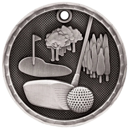 Antique Silver 2" 3D Golf Medal
