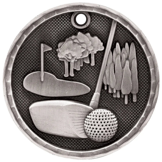 Antique Silver 2" 3D Golf Medal