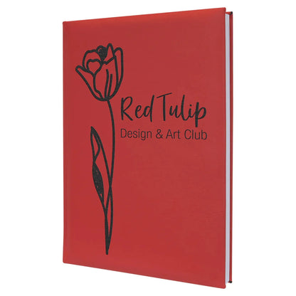 Red 7" x 9 3/4" Laserable Leatherette Sketch Book with Unlined Notepad