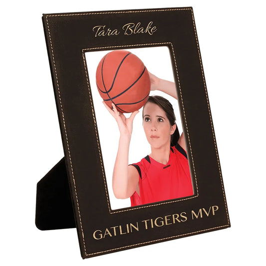 Black/Gold 5" x 7" Laserable Leatherette Photo Frame