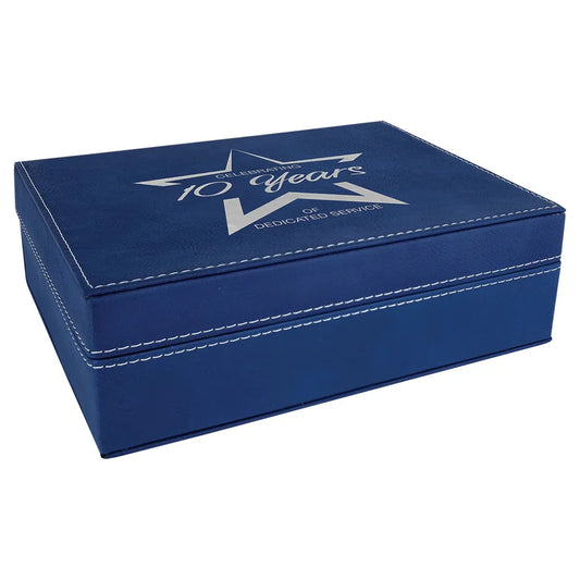 Blue/Silver 8" x 6 3/8" Laserable Leatherette Premium Gift Box
