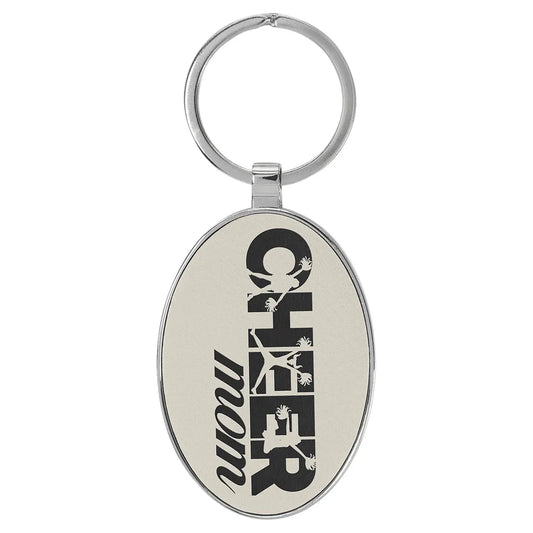 White/Black 3" x 1 3/4" Laserable Leatherette/Metal Oval Keychain