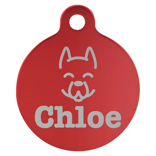 Red 1" Laserable Anodized Aluminum Round Pet Tag with Tab