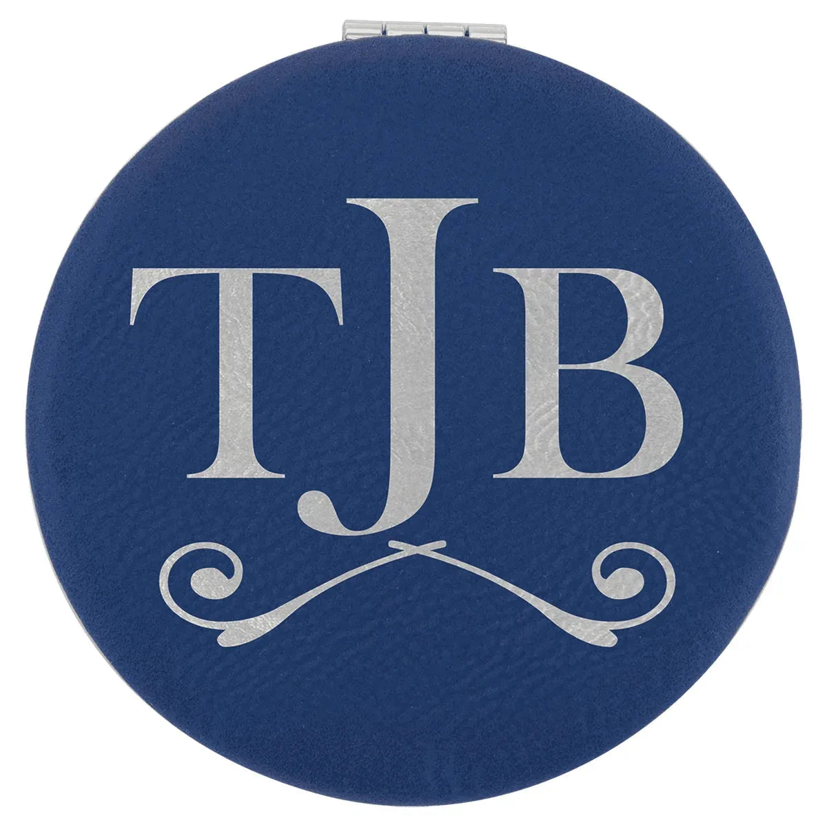 Blue/Silver 2 1/2" Laserable Leatherette Compact Mirror