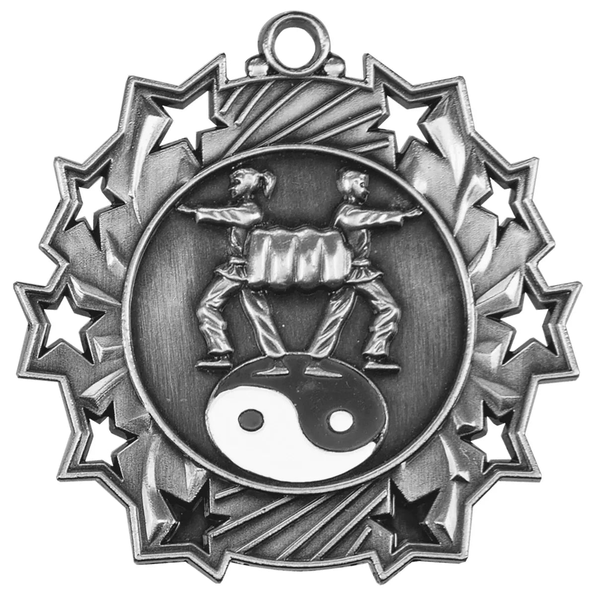 Antique Silver 2 1/4" Martial Arts Ten Star Medal