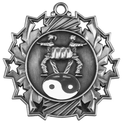 Antique Silver 2 1/4" Martial Arts Ten Star Medal