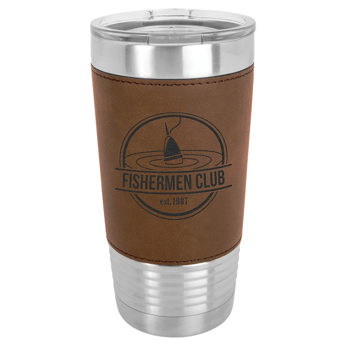 Dark Brown Polar Camel 20 oz. Laserable Leatherette Tumbler with Clear Lid