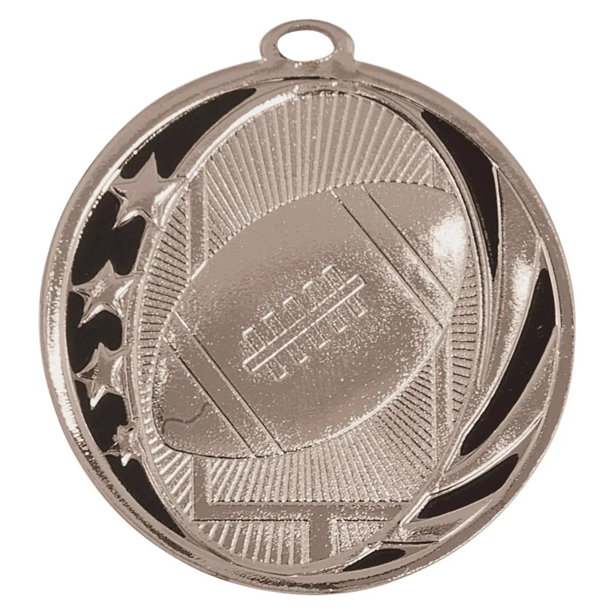 Bright Silver 2" Football Laserable MidNite Star Medal