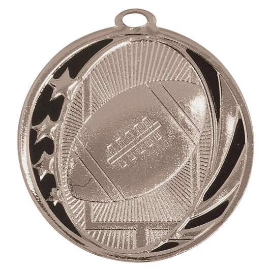 Bright Silver 2" Football Laserable MidNite Star Medal