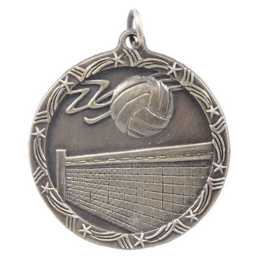 Antique Gold 1 3/4" Volleyball Shooting Star Medal