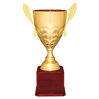 Gold Completed Metal Cup Trophy on Rosewood Royal 21" Piano Finish Base
