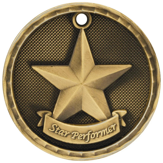 Antique Gold 2" 3D Star Performer Medal