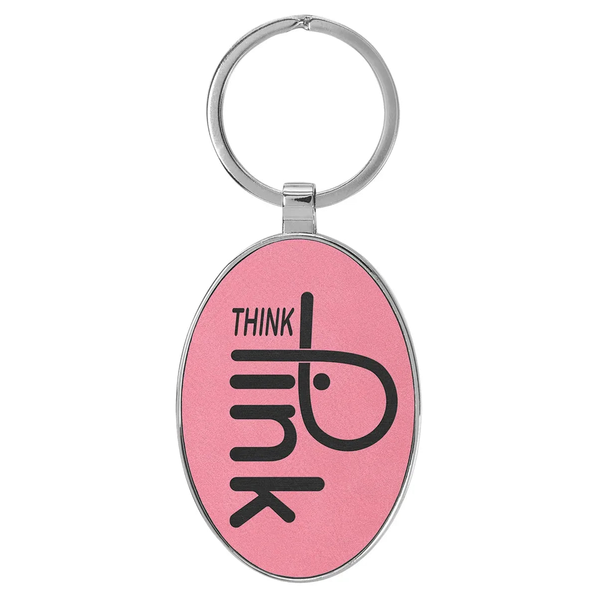 Pink 3" x 1 3/4" Laserable Leatherette/Metal Oval Keychain