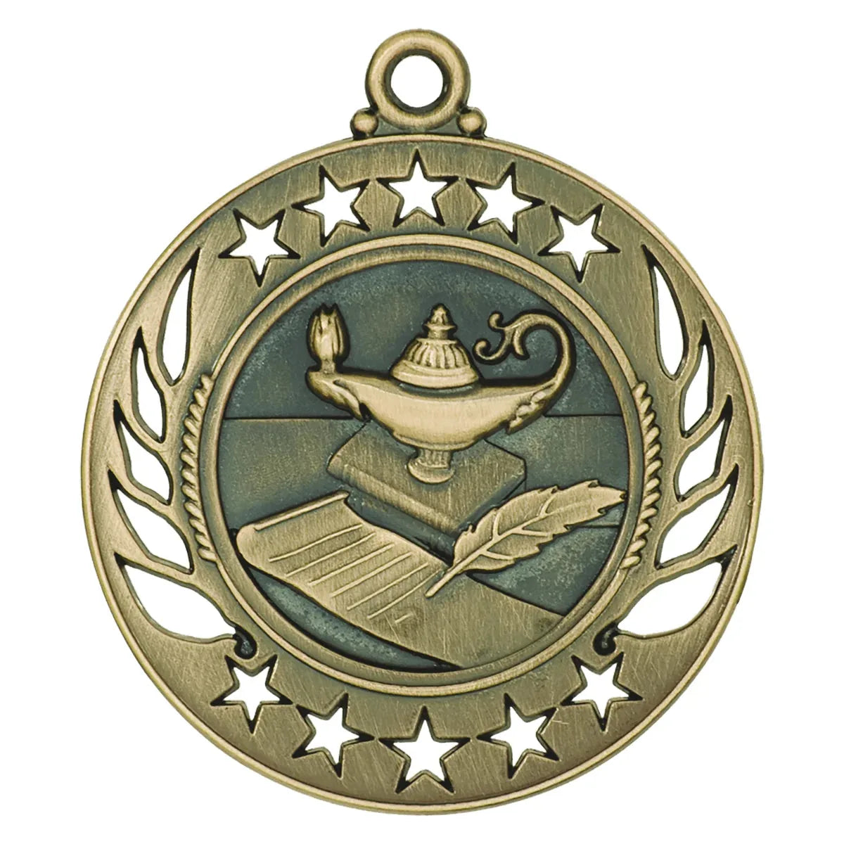 Antique Gold 2 1/4" Lamp of Knowledge Galaxy Medal